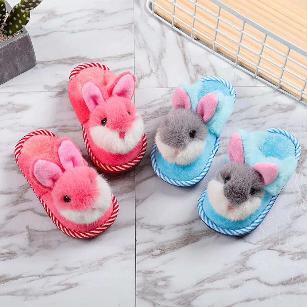 2018 зимняя детская хлопковая обувь домашние тапочки для детей милые плюшевые уши