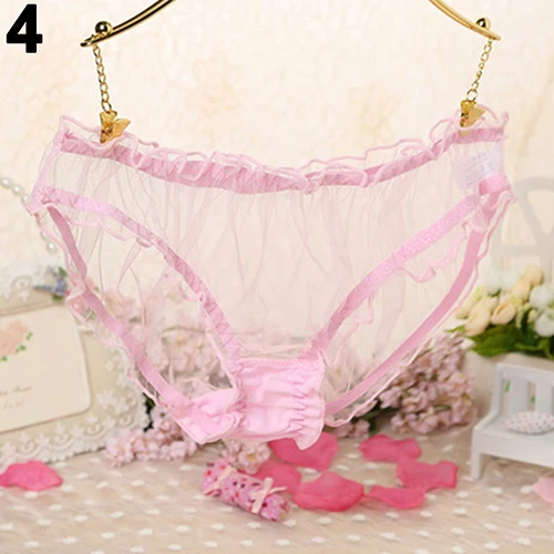 Pink Женские сексуальные прозрачные сетчатые трусики с бантом, прозрачные трусики, нижнее белье, новое поступление - Цвет: Pink