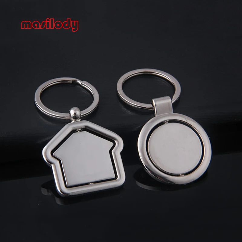 100 шт./лот брелок Домик из цинкового сплава круглая пустая цепочка для ключей