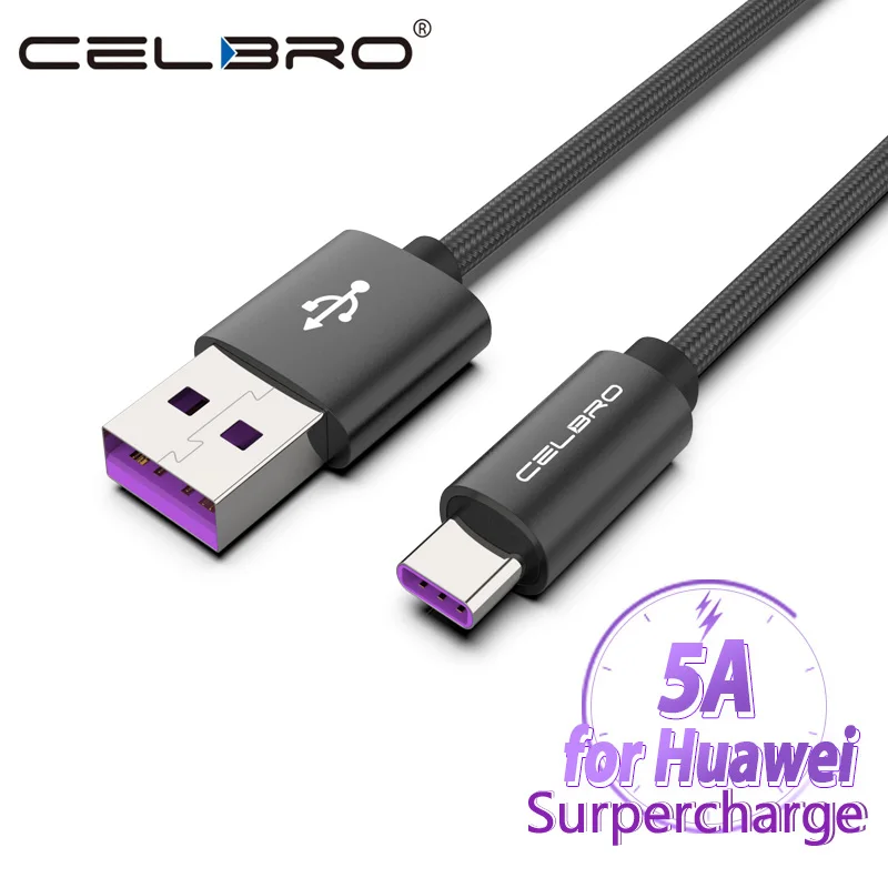 5А USB Type C кабель для быстрой зарядки провода Huawei P30 Mate 20 pro P9 P10 plus SuperCharge нейлоновый