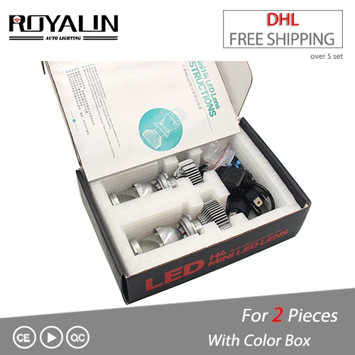 2 piece ROYALIN H4 9003 Mini Bi светодиодный проектор 1,5 дюймов головной светильник s объектив полностью металлический Hi/Lo светильник 60 Вт 5500 к автомобильный мотоцикл налобный фонарь модифицированный - Цвет: 2 piece