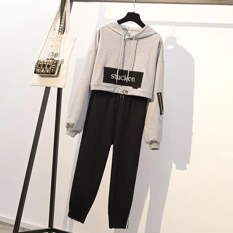 YICIYA черный плюс размер большой 4xl 5xl Женский комплект из 2 предметов спортивные костюмы Костюмы комплект из толстовки топ и брюки костюмы одежда - Цвет: gray