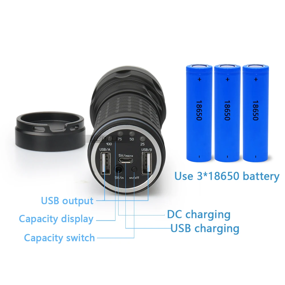 XHP70 самый мощный фонарик CREE дальний охотничий power bank charge18650 usb фонарь