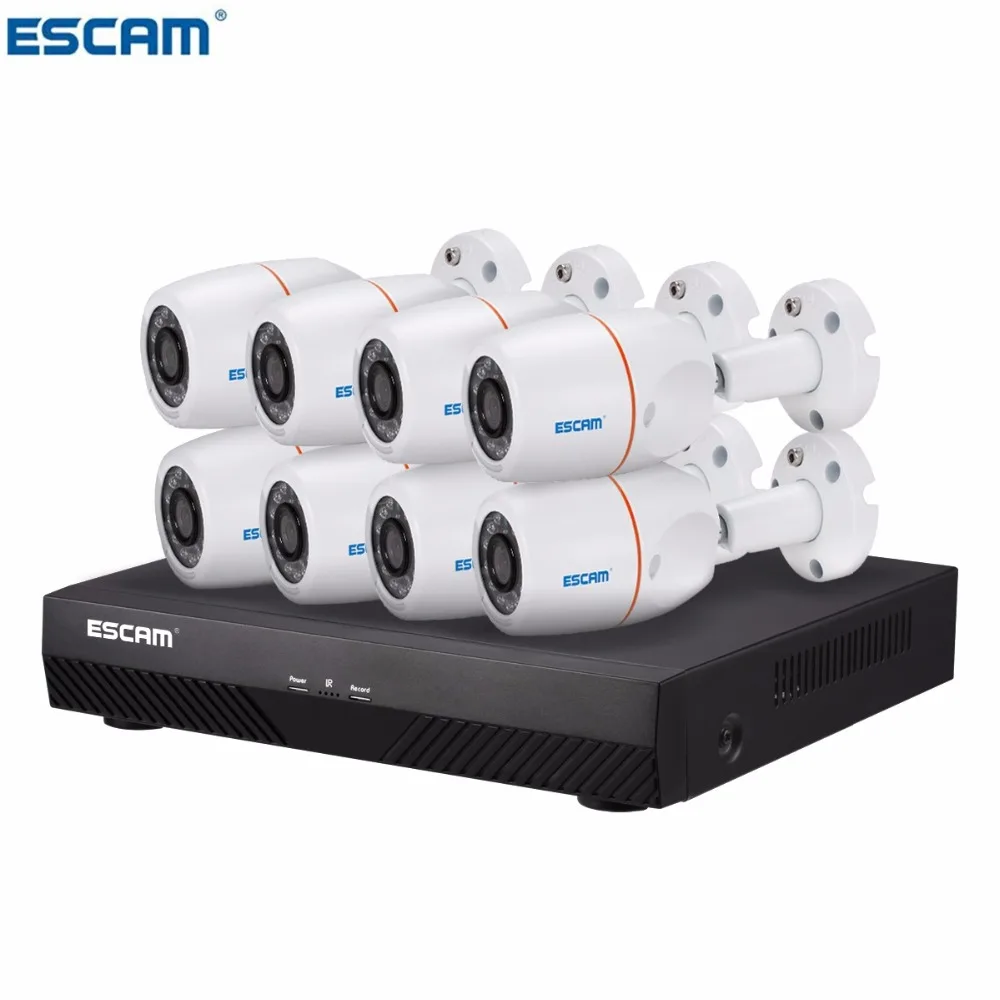 ESCAM PNK805 HD 1080p 8CH POE NVR система безопасности с детектором движения, сигнальная запись, ONVIF IP66 Водонепроницаемая ИК камера