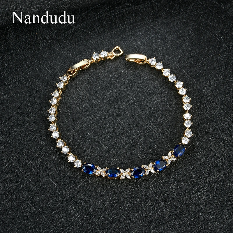Nandudu темно австрийский синий хрусталь браслет со сверкающим кубическим