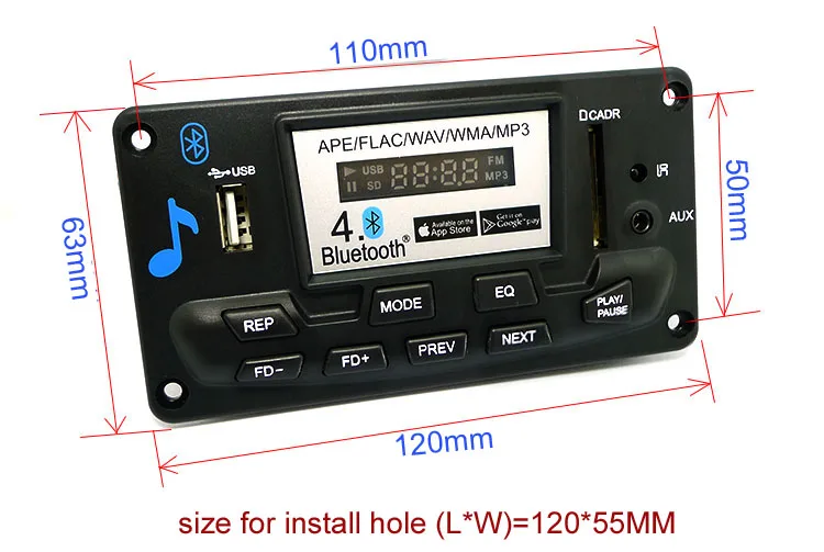 Плата декодирования MP3 Bluetooth 4 0 светодиодный модуль 12 В DIY USB/SD/MMC APE FLAC WAV DAE декодер