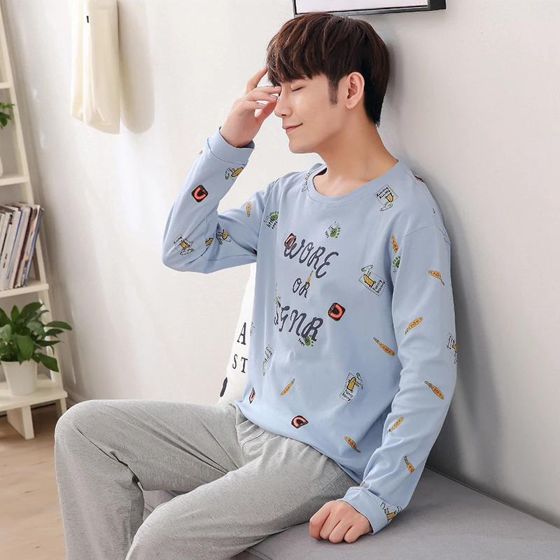Hot Selling Brand Cotton Long Sleeve Couple Pajama Sets Masculine Mens Sleepwear Sexy Men's Sleep&Lounge Pajamas Home Clothing |