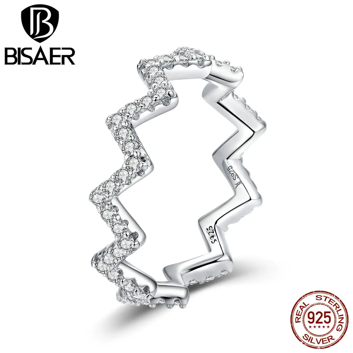 BISAER, 925 пробы, серебряное, скрученное, геометрическое кольцо на палец, волна, циркон, простые свадебные кольца для женщин, ювелирные изделия, Anel ECR480