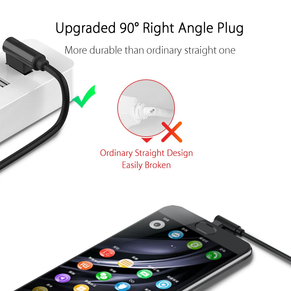 Кабель Micro Usb Ocube 90 градусов usb-кабель 1 м 2 3 для Samsung S7 S6 4 А быстрая зарядка кабели