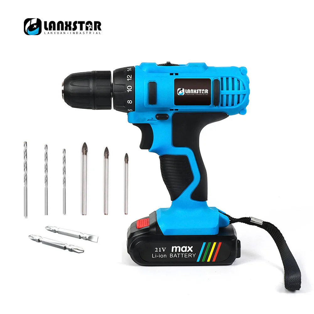 

Ручные винты LANSTAR DC100-220V 12 В/перфорированная Беспроводная электрическая дрель/отвертка с двумя кнопками регулировки скорости