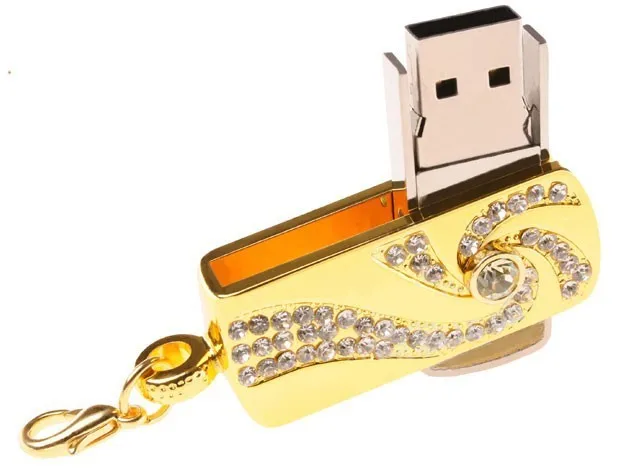 Металлический Кристалл Золото Нержавеющая сталь поворотный брелок Мода USB флэш-накопитель 8 Гб 16 Гб Флешка 32 Гб Флешка карта памяти U диск