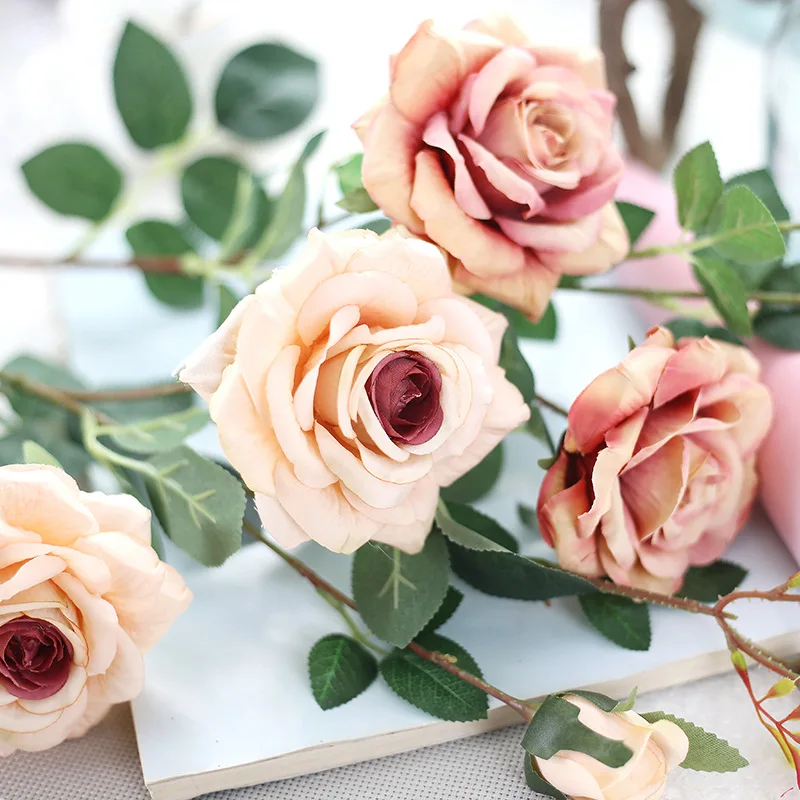 3 головки/букет шелковая чайная роза Высококачественный искусственный цветок