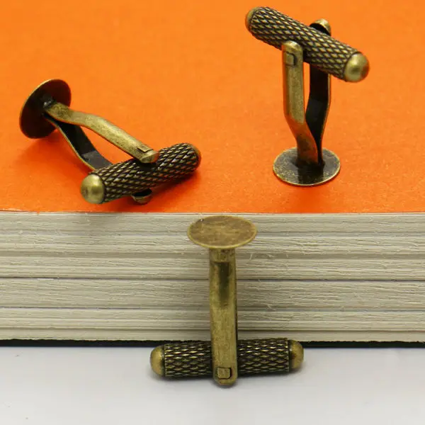 8pcs Antique Bronze-Silver Plated French Cufflink/Cuff links Blank Jewelry w/ 8mm Flat Pad for Cameo Glass Cabochons/Resin