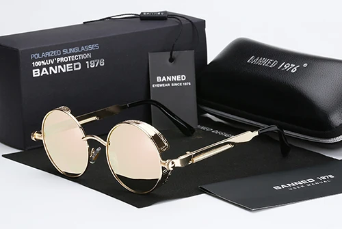 gold pink Ретро круглые металлические HD поляризованные панк стимпанк Солнцезащитные очки для женщин и мужчин, Винтажные Солнцезащитные очки oculos de sol feminino masculino - Цвет линз: gold pink