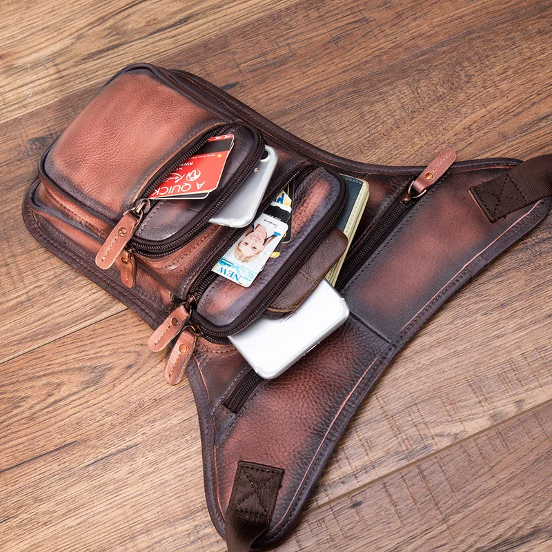 Поясная Сумка из воловьей кожи для мужчин мотоциклетная сумочка на бедро