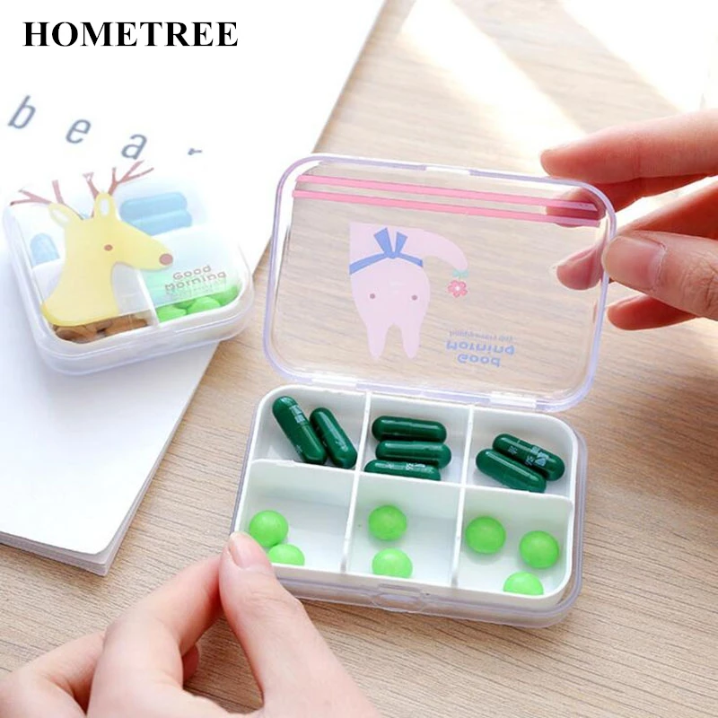

HOMETREE 4/6Grid Compartment Transparent Storage Box Debris Clean Medicine Holder Container Travel Compact Drug Storage Box H829