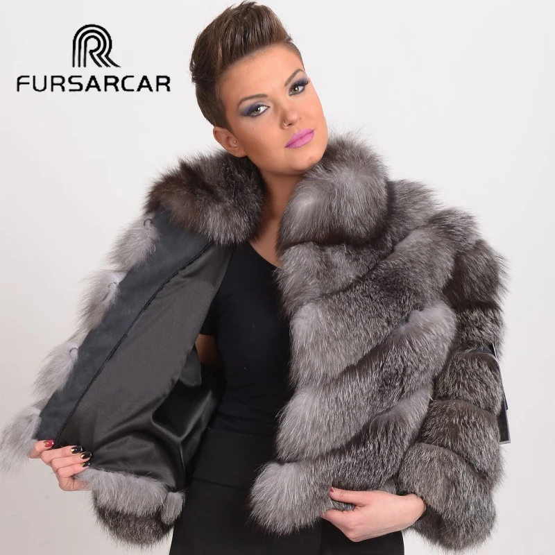 Женская Шуба из меха лисы FURSARCAR короткая зимняя шуба натурального с меховым