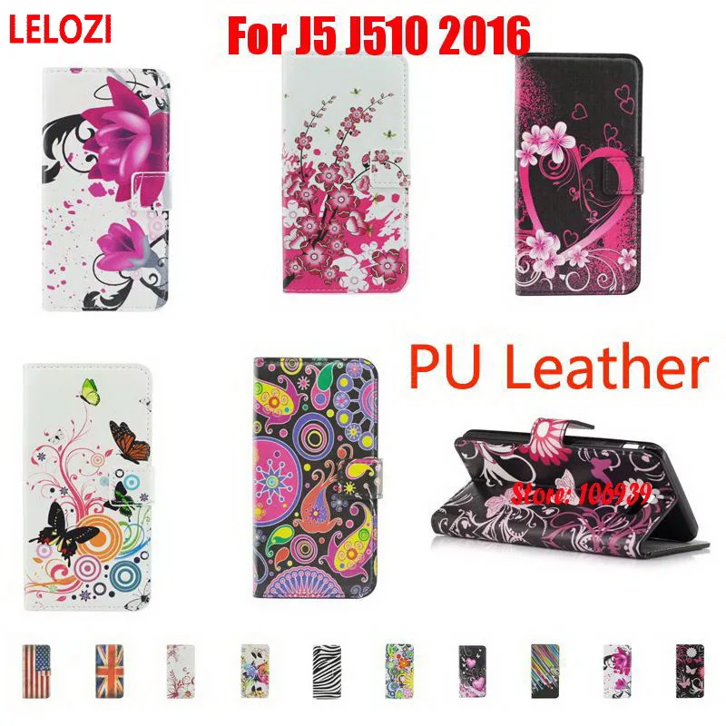 Lelozi роспись искусственная кожа флип пену кошелек Чехол Caso для Samsung Galaxy J5 j510 2016 Duos J