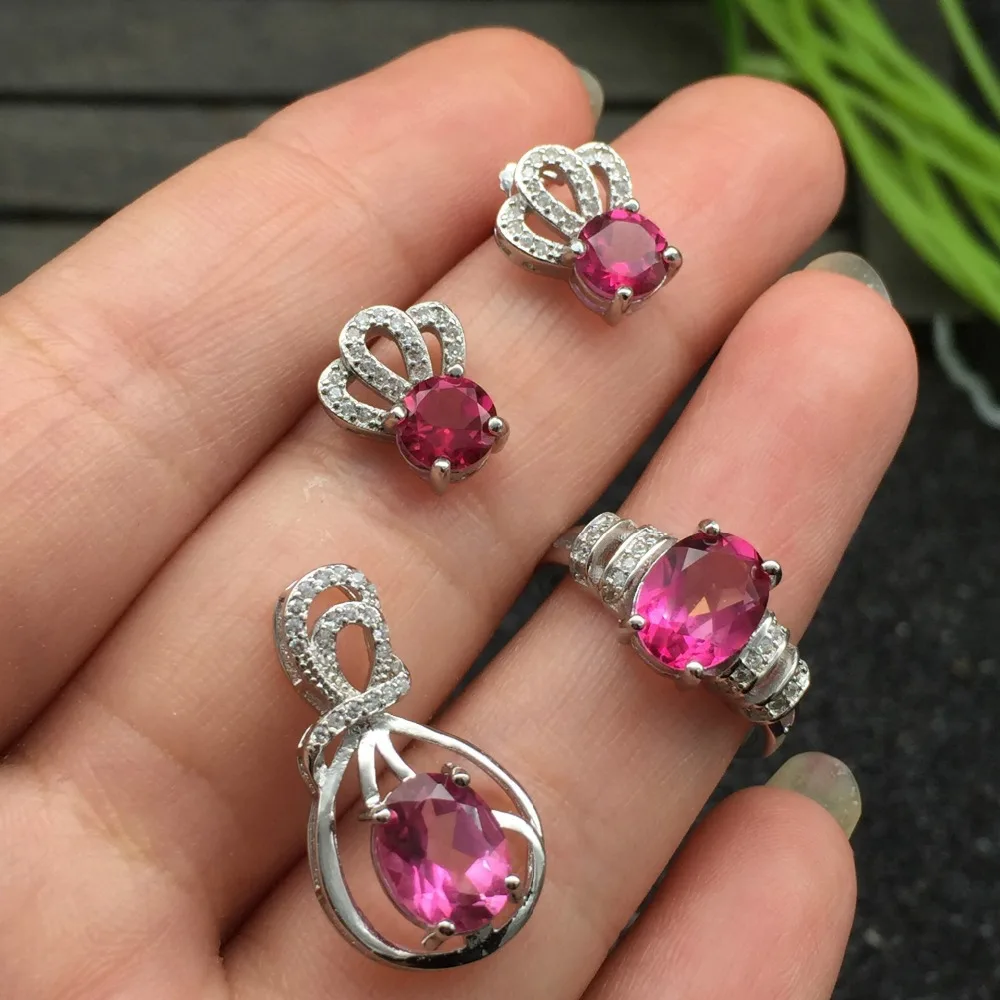 

KJJEAXCMY boutique jewels 925 silver inlay natural Pink Topaz Ring Pendant Earrings 3 suit jewelry necklace sendfgh