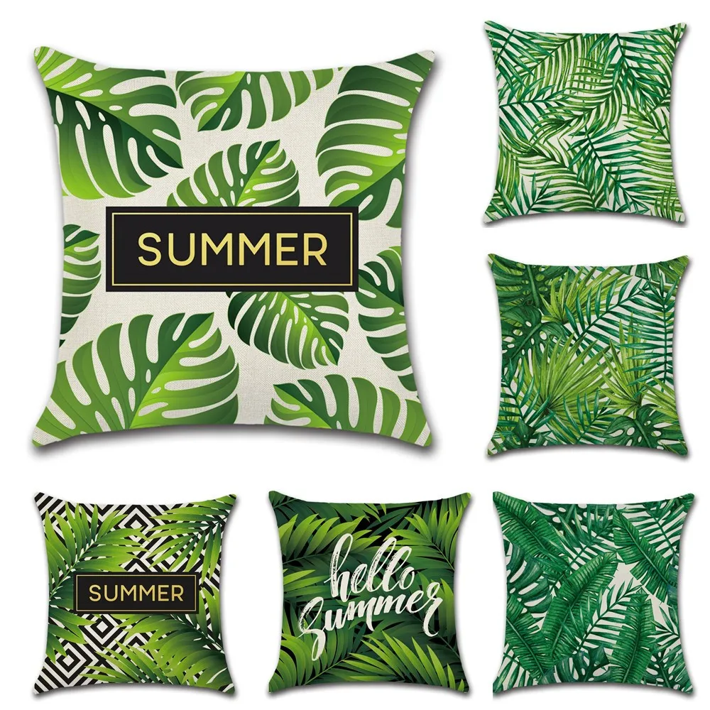 

Summer Tropical Plants Pillow Case Leaves Decorative Pillowcases Cotton Linen Plants Pillowcase almohada poszewka kussensloop