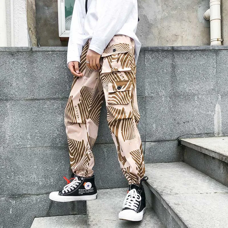 Khaki S-5XL размера плюс рисунок черный/белый/хаки брюки карго мужские хип-хоп Уличная одежда шаровары джоггеры летние брюки Карго спортивные брюки - Цвет: Khaki