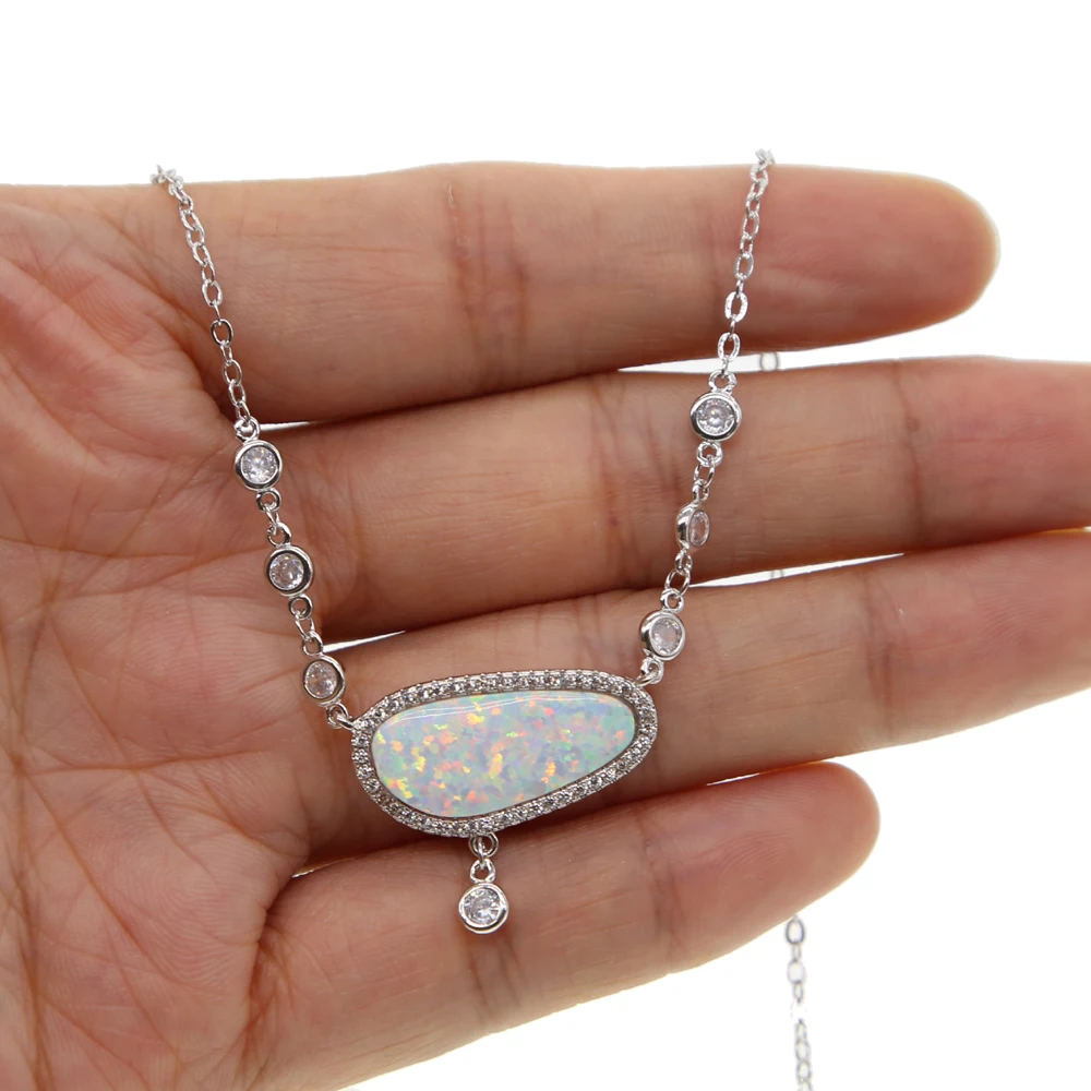 Женское Ожерелье с двойным овальным белым опалом винтажное Очаровательное