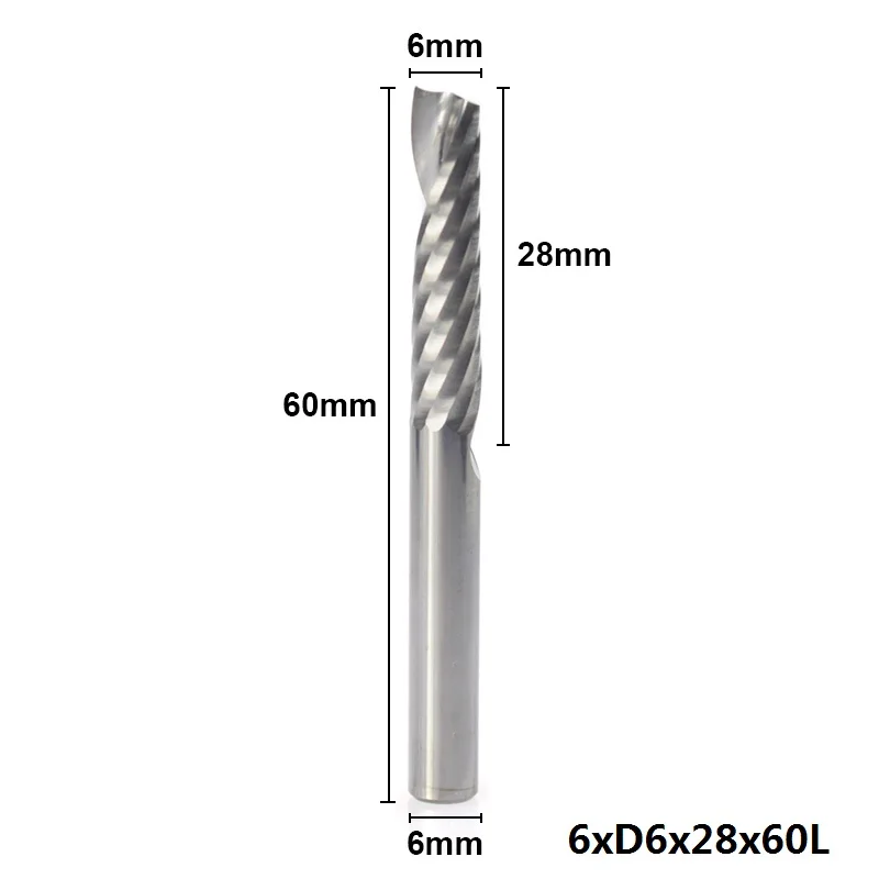 1pc 6x28x60mm XCAN 1 шт. 6 мм хвостовик Одиночная Флейта Карбид Концевая фреза спиральная фреза прямой хвостовик ЧПУ Гравировальный Бит фреза - Длина режущей кромки: 1pc 6x28x60mm