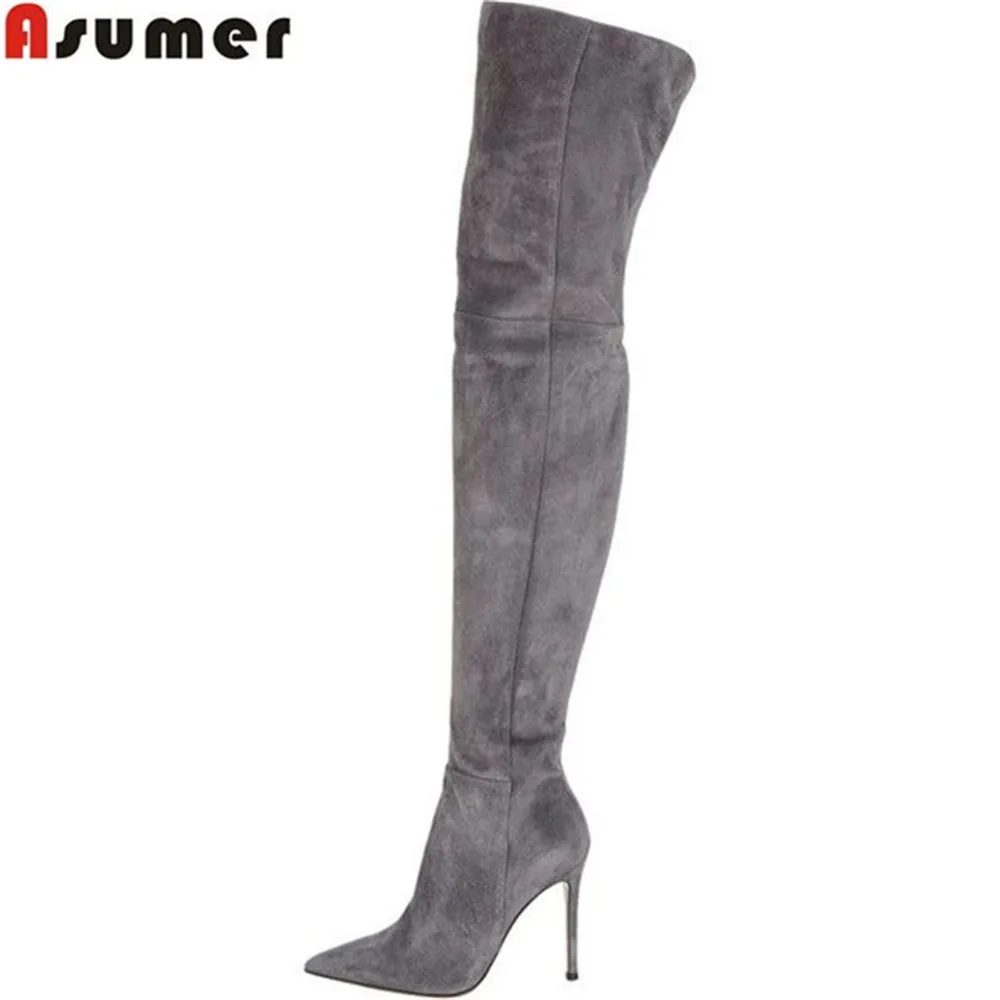 Женские сапоги выше колена с острым носком на молнии|sexy over knee boots|knee bootsover boots |