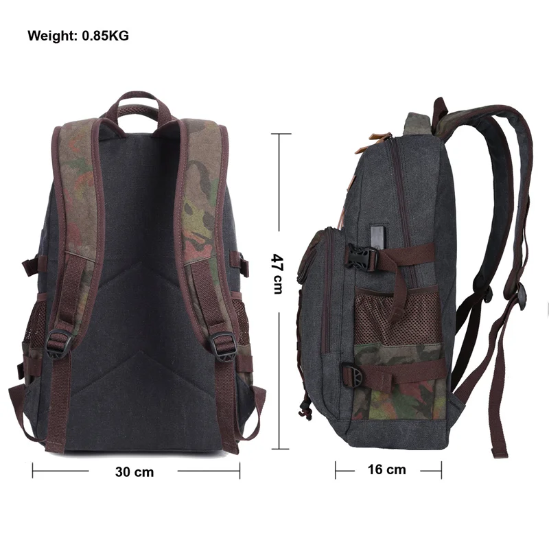 Рюкзак мужской винтажный унисекс Повседневный 17 дюймов для ноутбука брезентовый