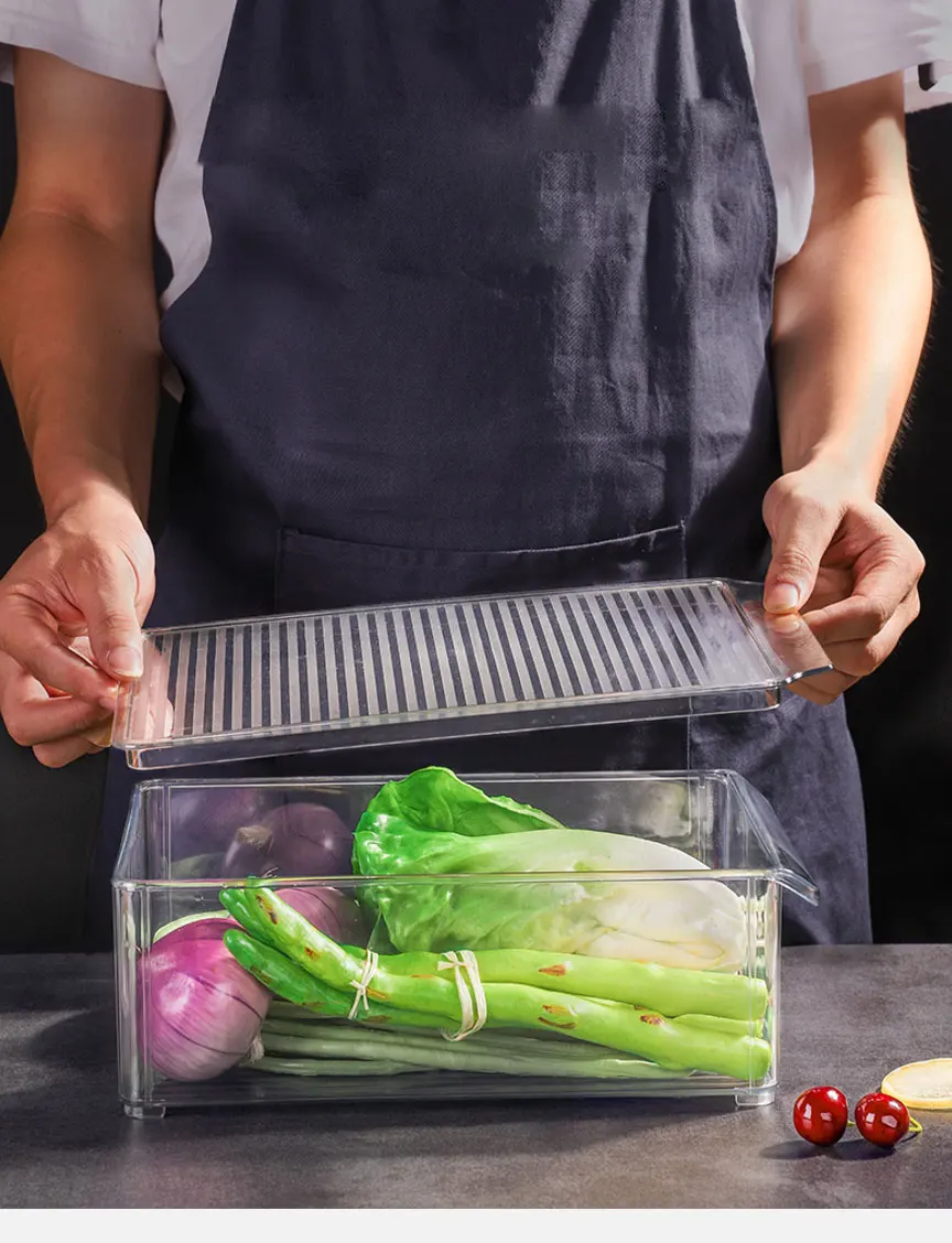 PET Crisper с крышкой кухонный холодильник стеллаж для хранения морозильник ящик для хранения прозрачный контейнер для пищевых продуктов овощи фрукты свежий ящик