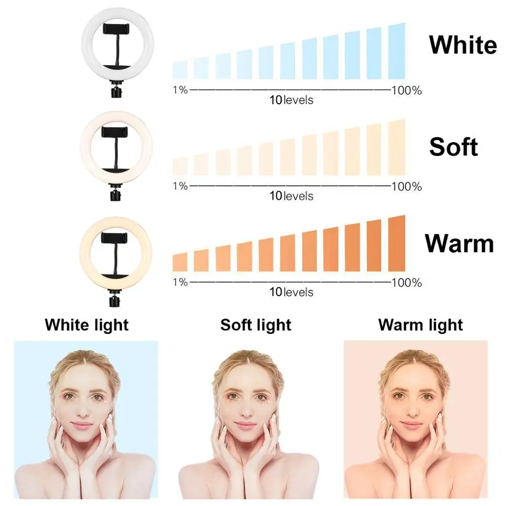 Светодиодный кольцевой светильник 8 дюймов лампа для селфи + держатель телефона