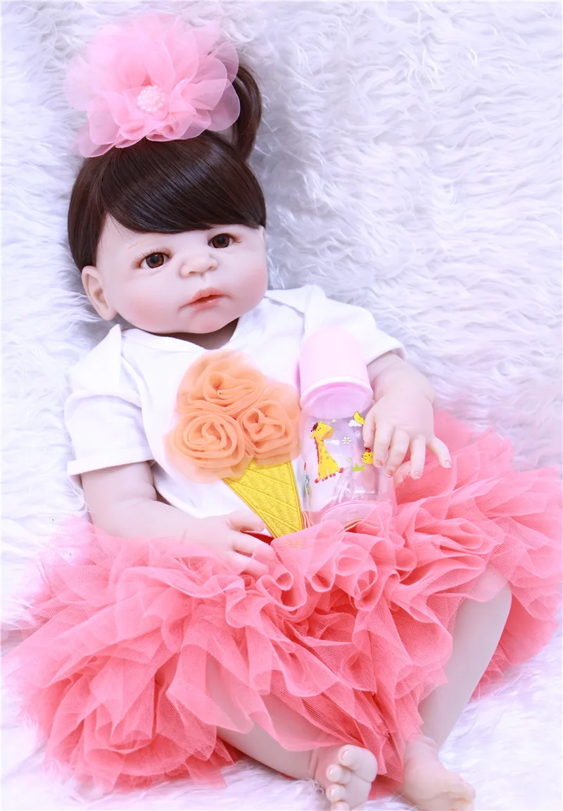 

23" Full body silicone vinyl Reborn Toy Lifelike princess Real touch infant dolls Child birthday gifts play house briquedos