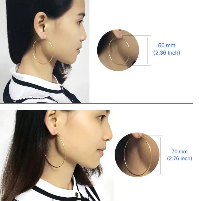 2 Pieces Rose Gold Big Hoop Earrings Punk Love Round Stainless Steel Circle Earring Huggie Jewelry for Women Wedding | Украшения и