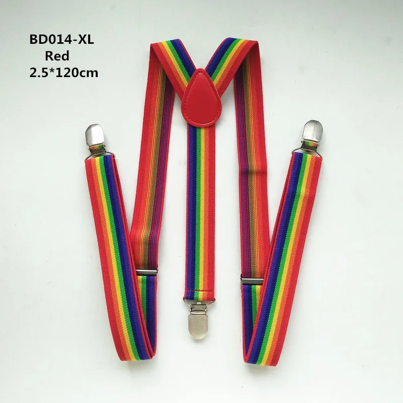 Red rainbow XL Подтяжки унисекс в радужную полоску, мужские Регулируемые подтяжки на y-образной спине, подтяжки для детей, держатель для брюк для свадьбы, BD014 - Цвет: Red rainbow XL