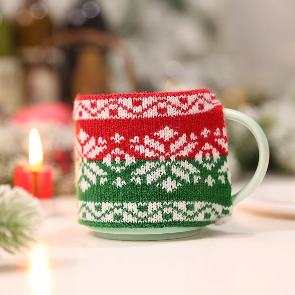 4pcs/lot Portable New Christmas Knitted Mug Coffee Cup Cozy Set Travel Tea Ceramic Bottle Cups Sleeve holder For home table | Дом и сад