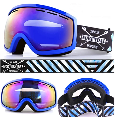 Blue lens blue frame Женские лыжные очки Анти-туман УФ-маска зимние сферические зеркальные очки Защита сноуборд очки для страйкбола двойные линзы розовый белый - Цвет: Blue lens blue frame
