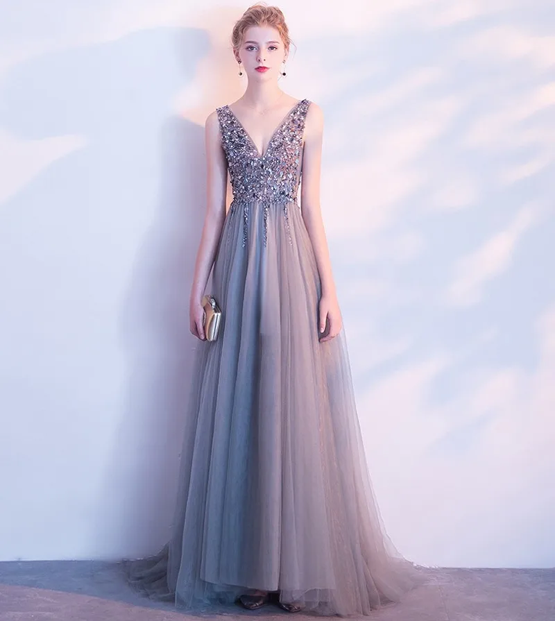 

Сексуальные летние длинные макси платья 2018 с глубоким v-образным вырезом и открытой спиной, с бусинами, Хрустальные Вечерние платья без рука...