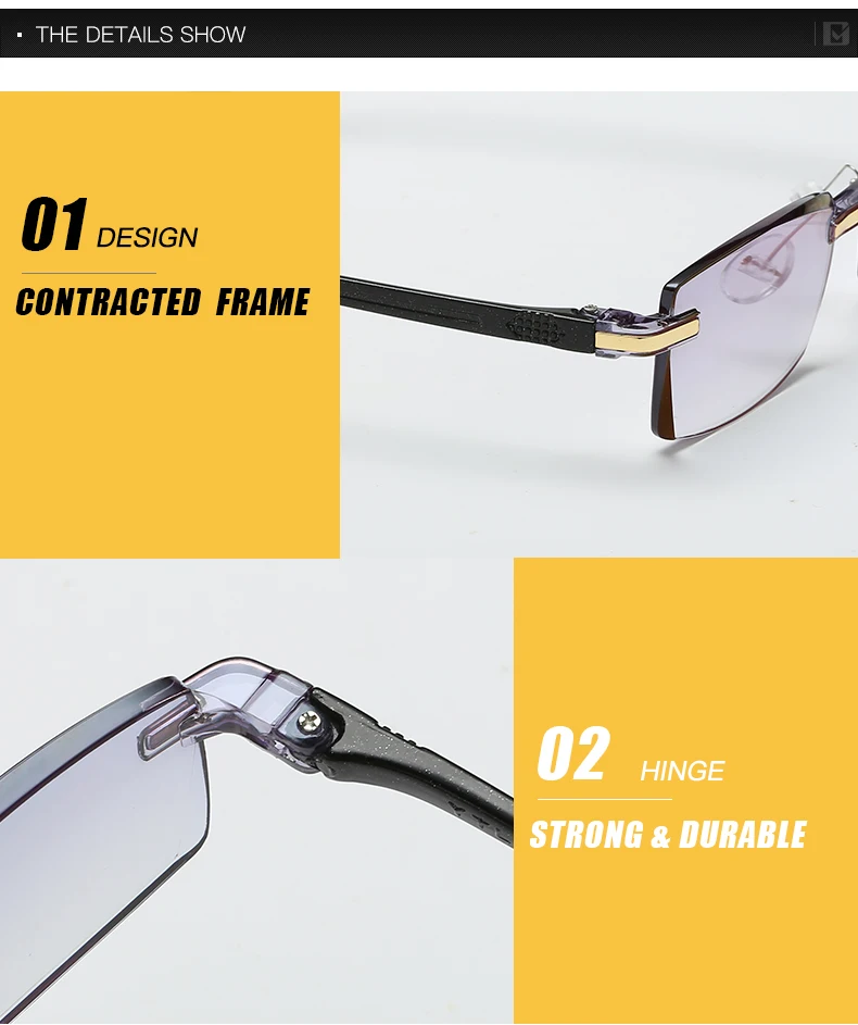Rimless Reading Glasses Square Computer Blue Light Blocking Glasses Frameless Far Sight Eyeglasses Presbyopia Hyperop Eyewear