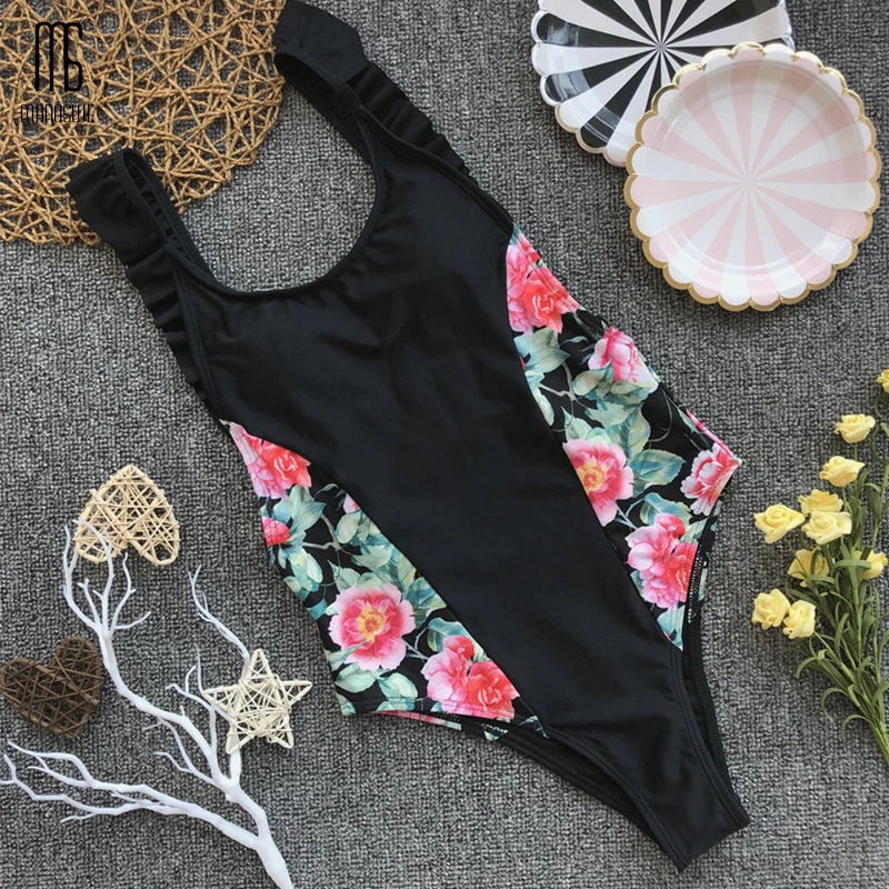 Женский купальник с открытой спиной Manoswe купальный костюм рюшами и принтом