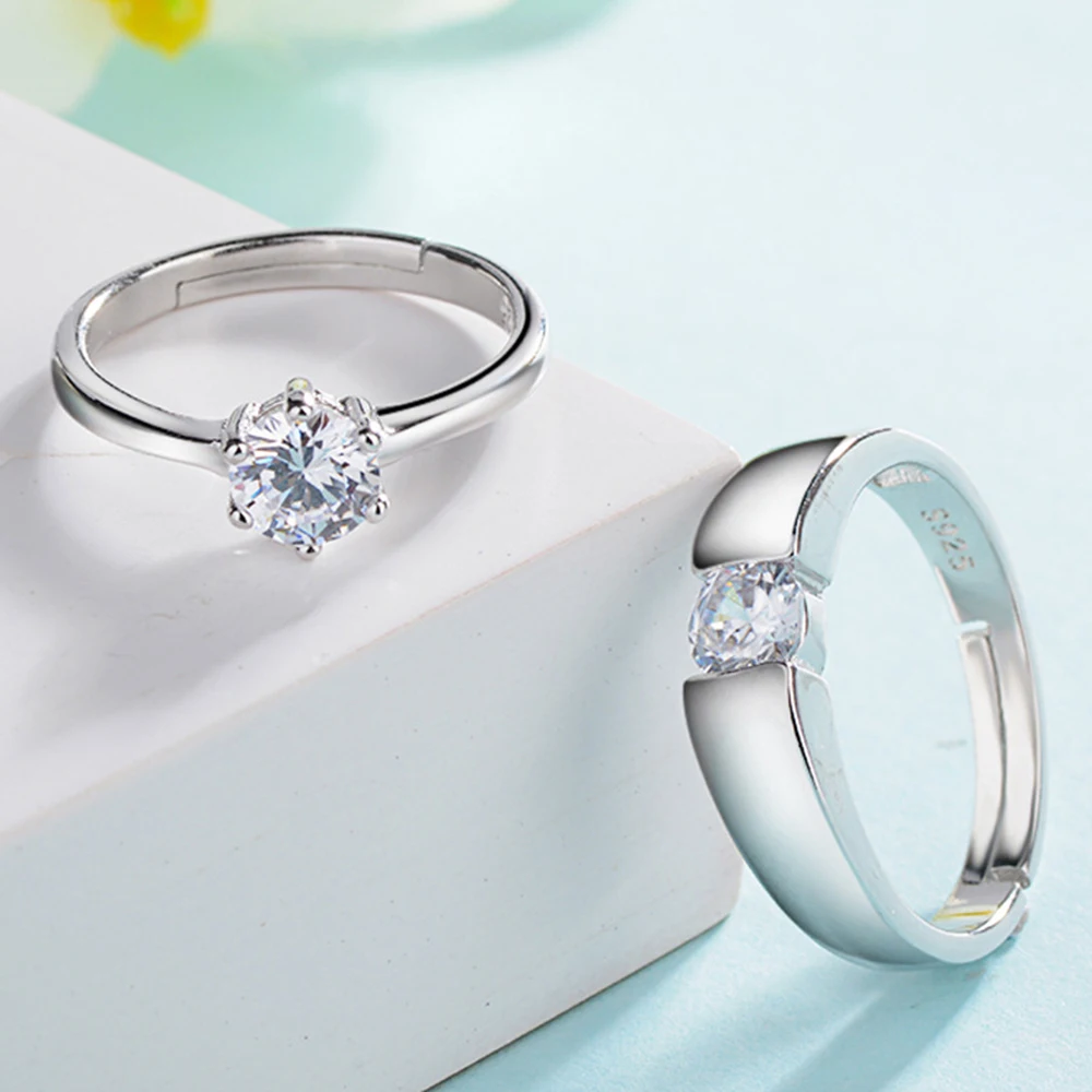 Fashion jewelry Crystal sparkling zircon Wedding Engagement Rings for Couples silver color Adjustable Ring women men Hot | Украшения и
