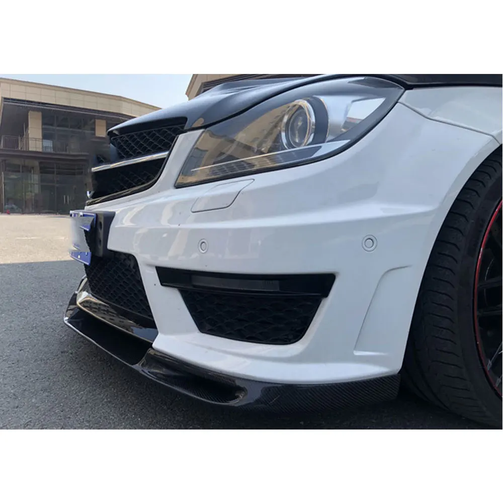 C Class Carbon Fiber Front Bumper Lip Spoiler for Mecedes Benz W204 C63 AMG 2012- FRP Head Chin Shovel Guard Car Styling