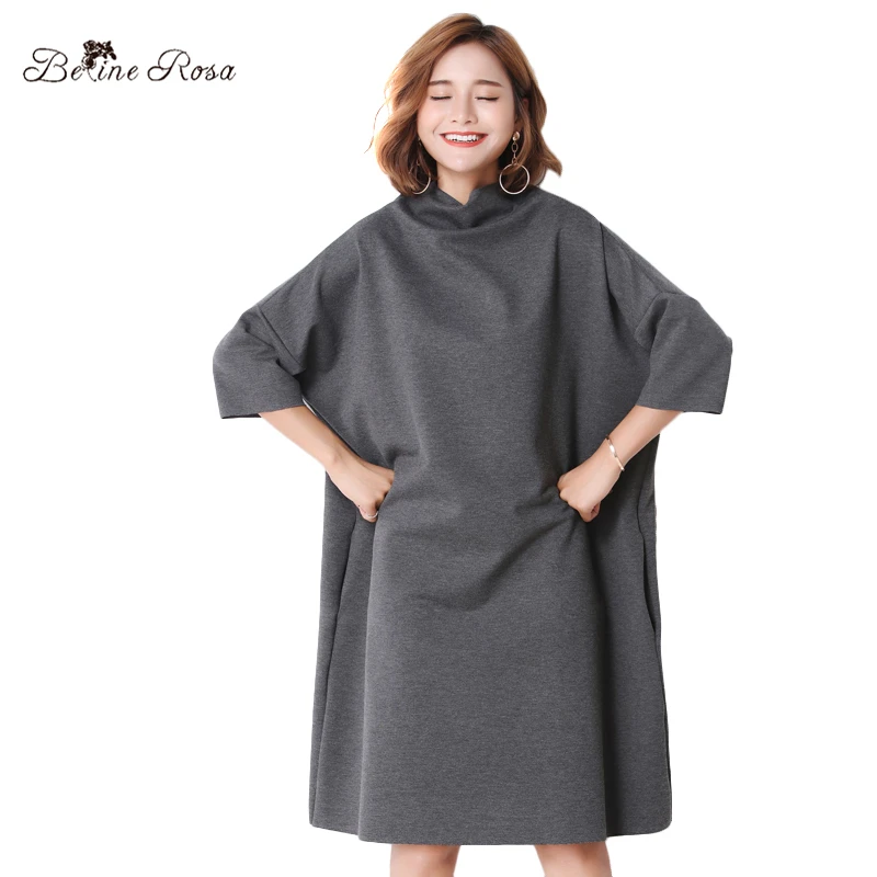 

BelineRosa Simple Fashion Dresses Women Large Size Women Clothing 3XL 4XL Stand Collar Loose Dresses for Women TYW00620