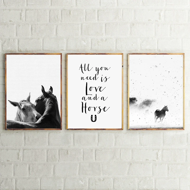 

Canvas Prints Home Decor Painting Wall Art Nordic Style Black White Animals Run Horses Poster Modular Pictures Living Room