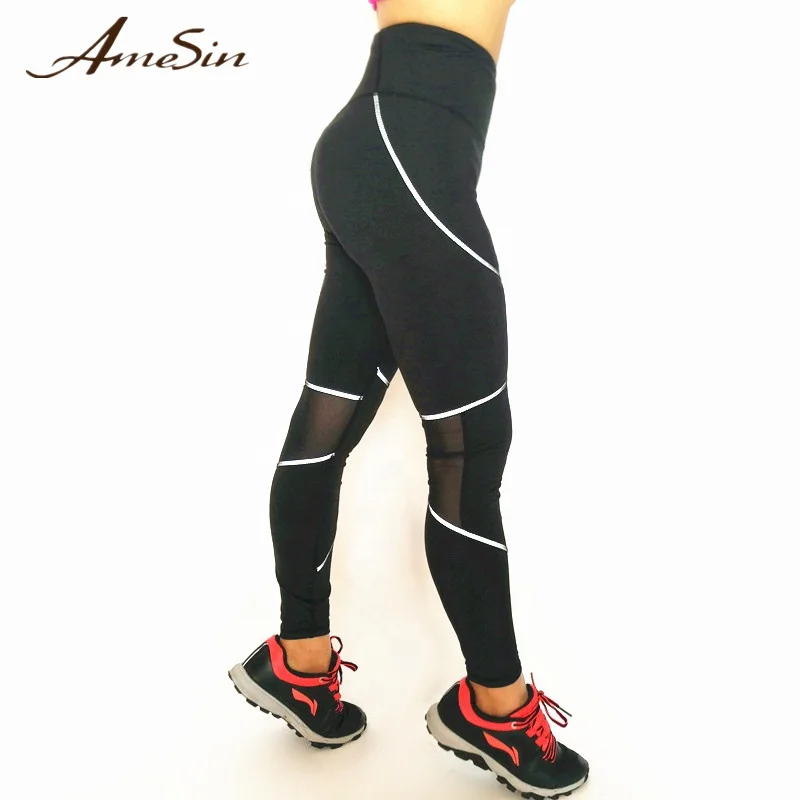 AMESIN 2019 блестящие полосатые утягивающие живот плотные леггинсы для йоги