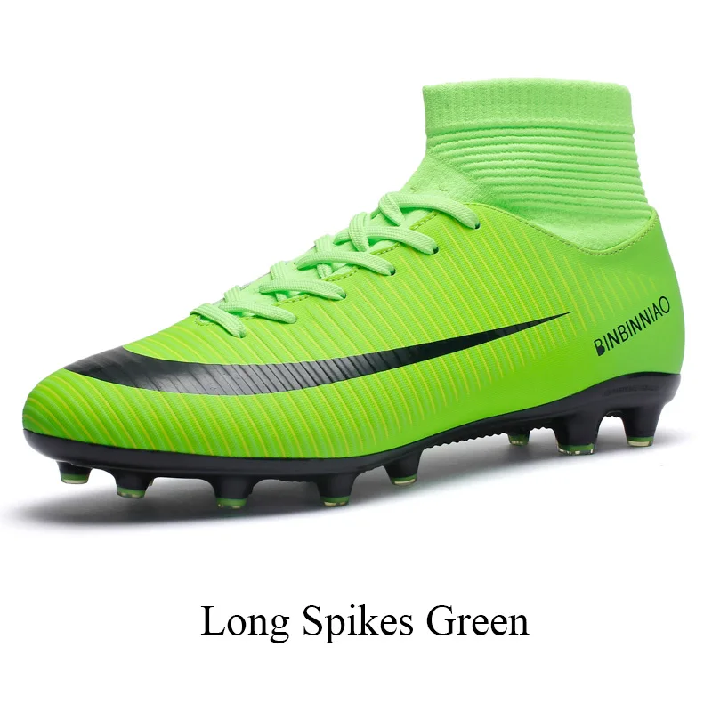 long green Футбольные бутсы для мужчин, футбольные бутсы для футбола, футбольные бутсы для подростков, высокие футбольные бутсы для детей, футбольные кроссовки для тренировок в помещении - Цвет: long green