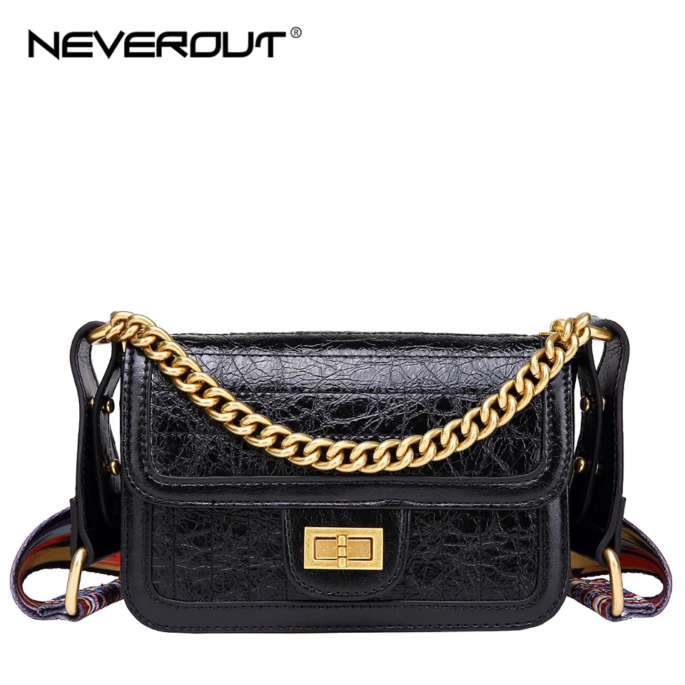 Женская сумка через плечо NEVEROUT кожаная с воском клатч широким плечевым