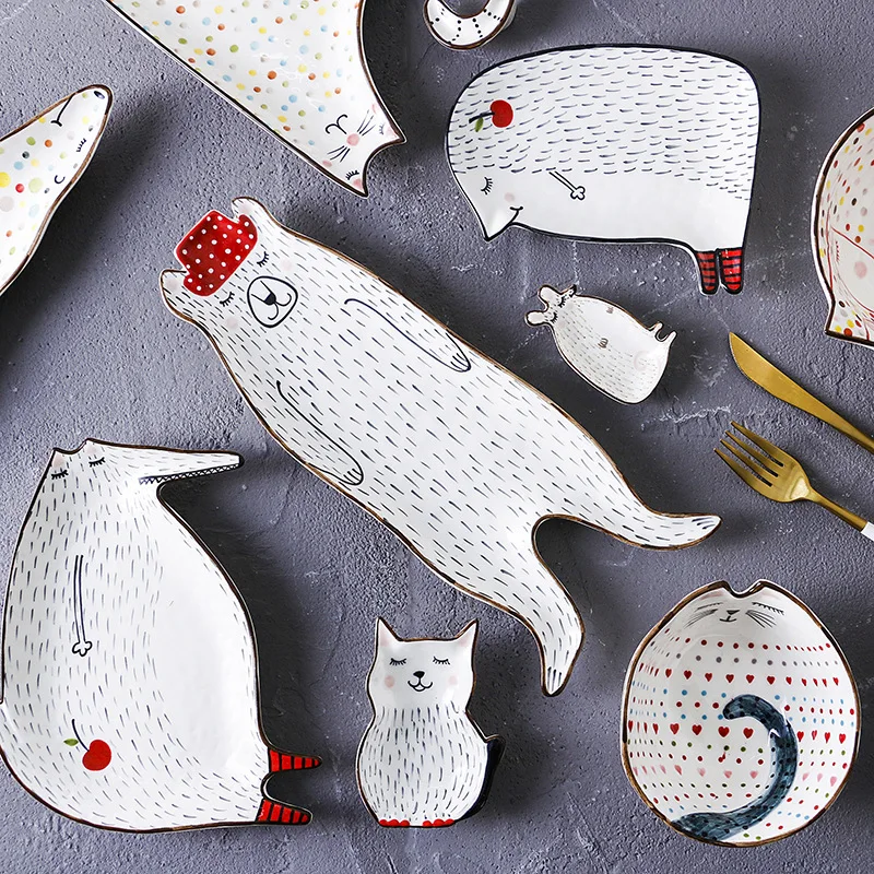 1 шт. творческий мультфильм милый керамика детская тарелка для завтрака с посуды