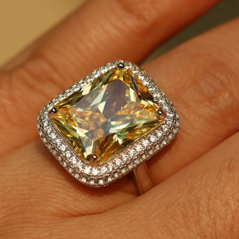 Роскошное однотонное серебряное кольцо с желтым цирконием in18k золотого цвета с кристаллами цирконием moissanite Золотое обручальное кольцо для влюбленных пар