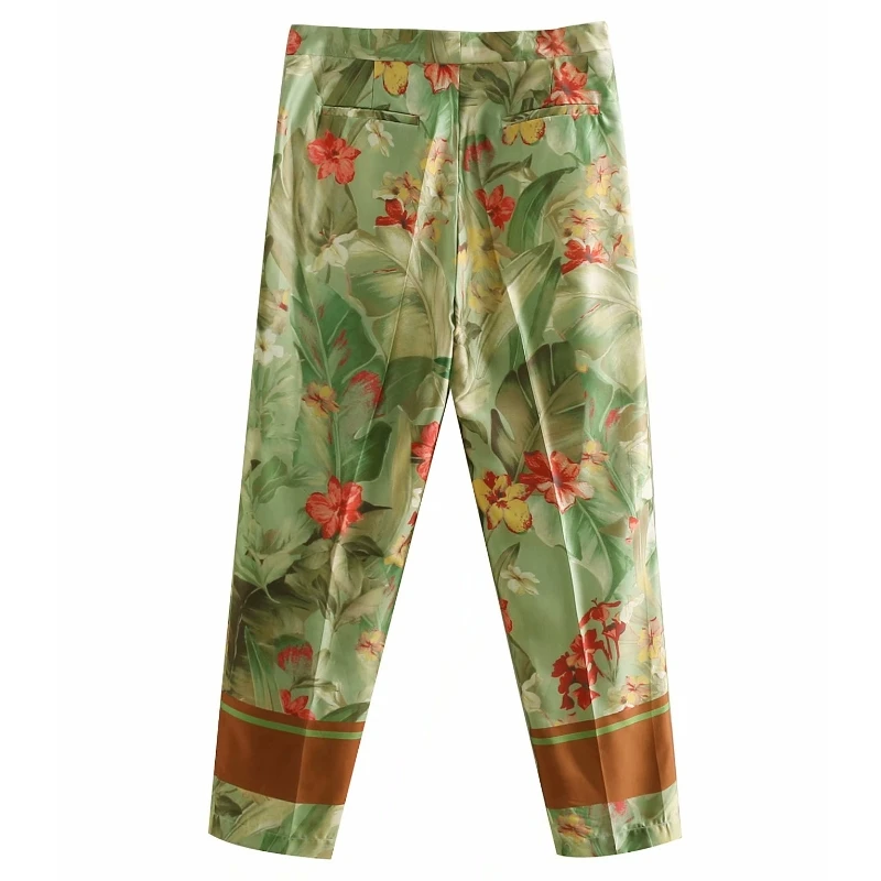 2019 Новый Для женщин шикарный цветочный атласное с узором прямые брюки имитацией