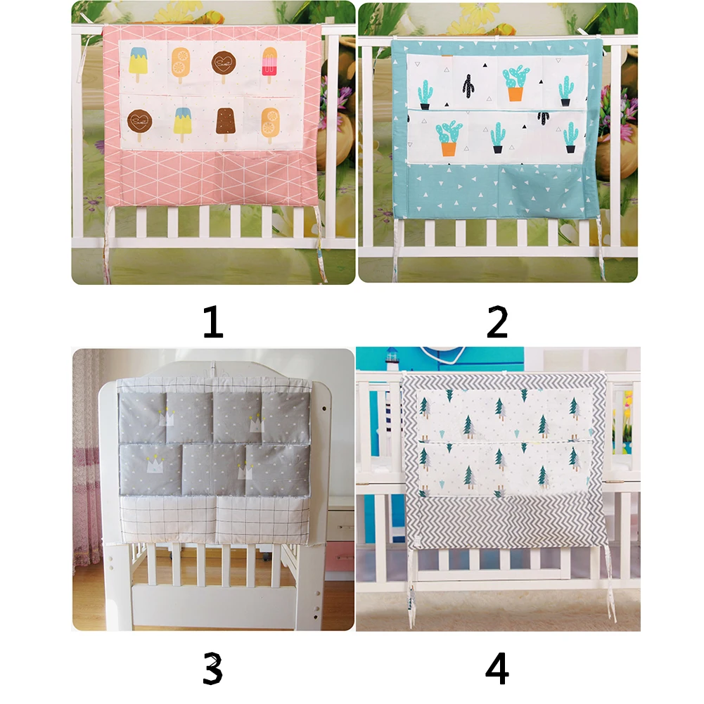 Cartoon Storage Bag Crib Organizer Cotton Blend Hanging Pouch Convenient Baby Cot Tidy Practical Diaper Pocket Multifunction | Мать и